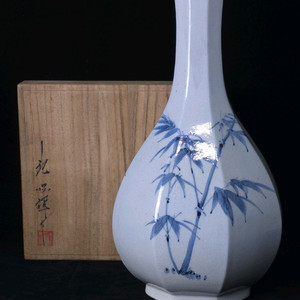 [최상급] 도암 지순탁(지순택) 백자청화죽문각병 도자기