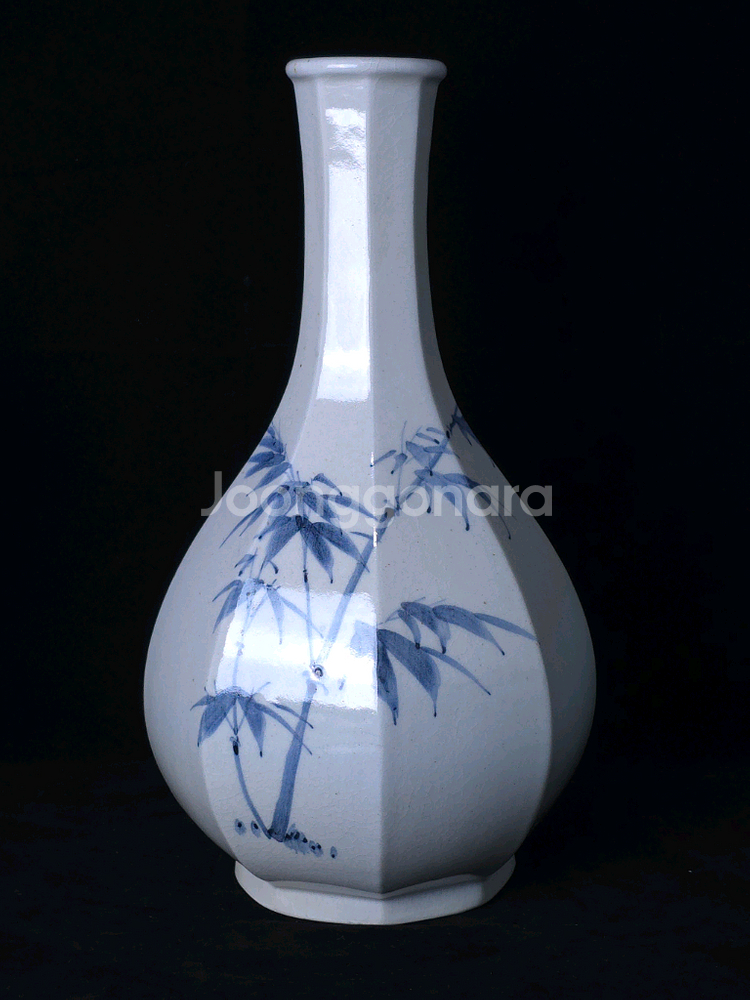[최상급] 도암 지순탁(지순택) 백자청화죽문각병 도자기--1
