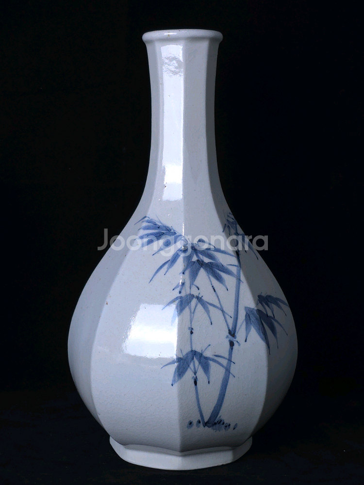 [최상급] 도암 지순탁(지순택) 백자청화죽문각병 도자기--2
