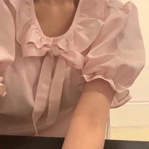 리본 블라우스 퍼프 반팔