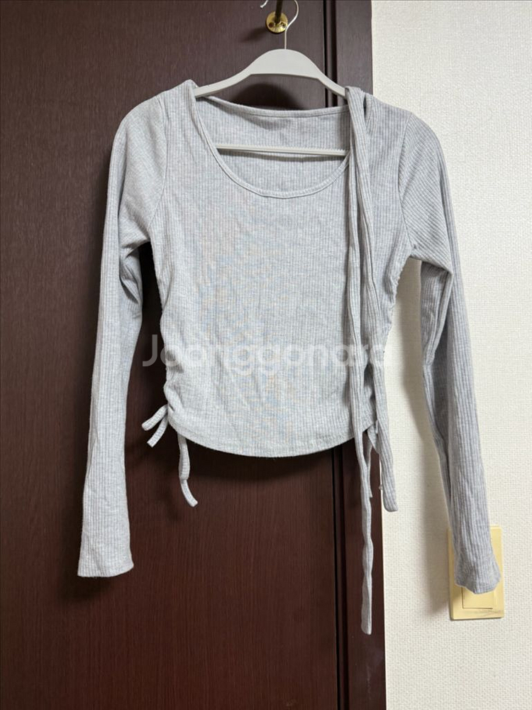 끈 장식 골지 긴팔 티셔츠 타이세트--0