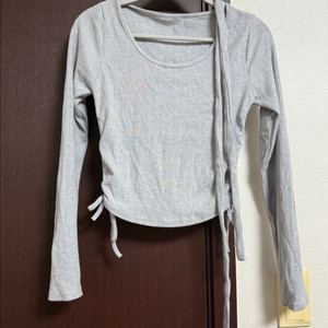 끈 장식 골지 긴팔 티셔츠 타이세트