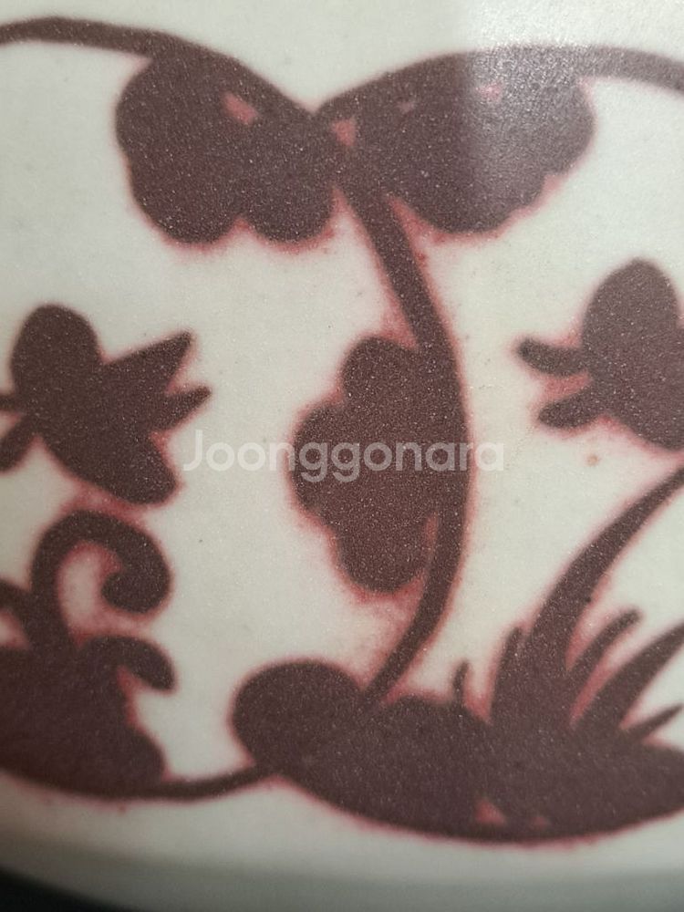 진사 유리홍 팔각 백자 나비 호. 항아리. 단지.--5