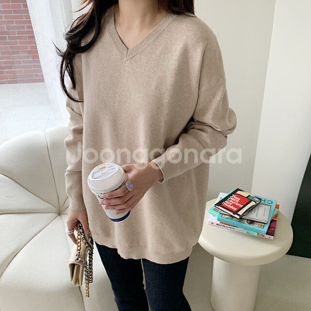 르꼬르망.세상부들한 브이넥 니트&바지--1