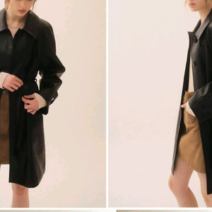 온앤온 에코 레더 하프 트렌치 코트 블랙