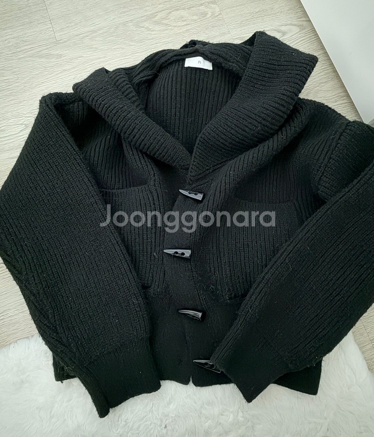 에이블리 모던어스 울 세일러 후드 가디건 블랙--1