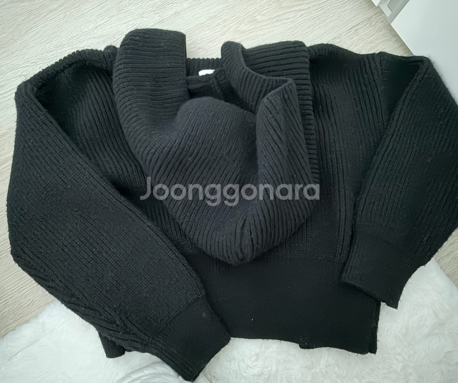 에이블리 모던어스 울 세일러 후드 가디건 블랙--2