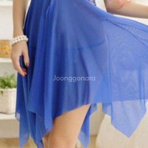 블루 자수 시스루 슬립+티팬티 2종