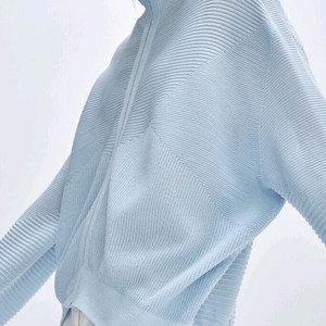 시스템 리브드 하이넥 니트 집업 점퍼