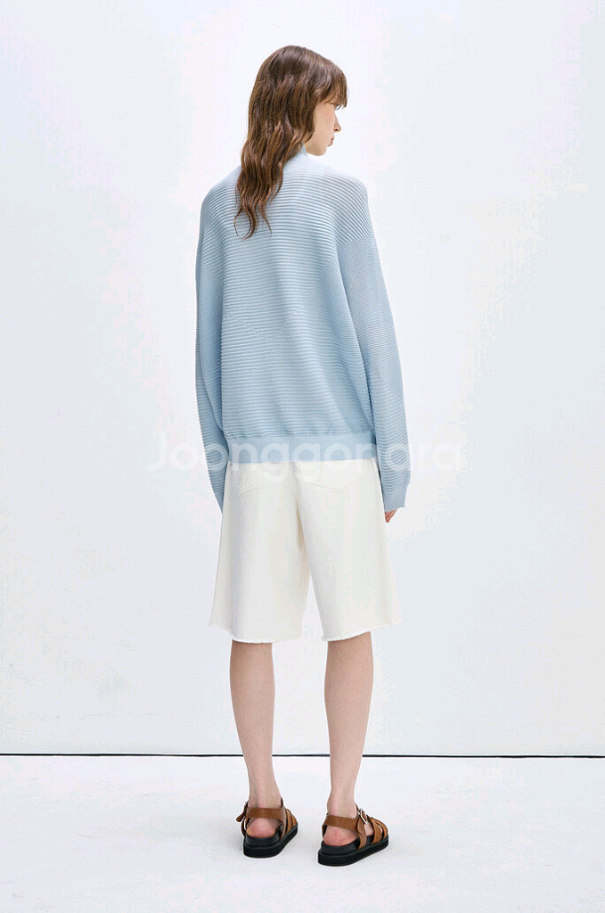 시스템 리브드 하이넥 니트 집업 점퍼--1