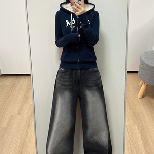 아베크롬비 딱붙핏 양털안감 네이비 후드집업
