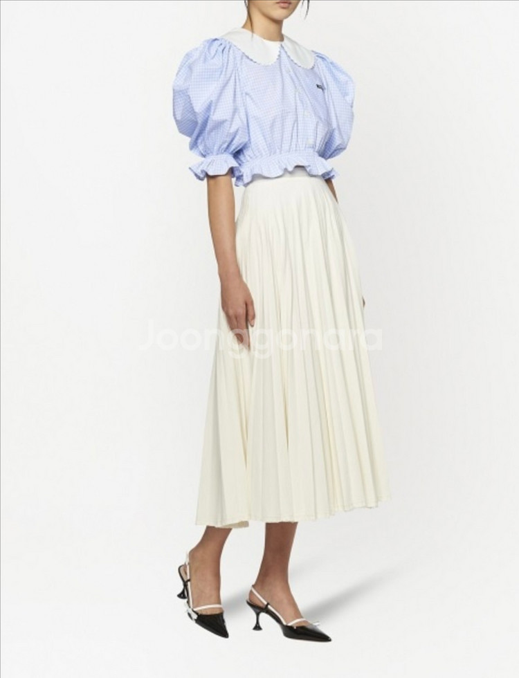 미우미우 깅엄 체크 블라우스 스카이 블루--1