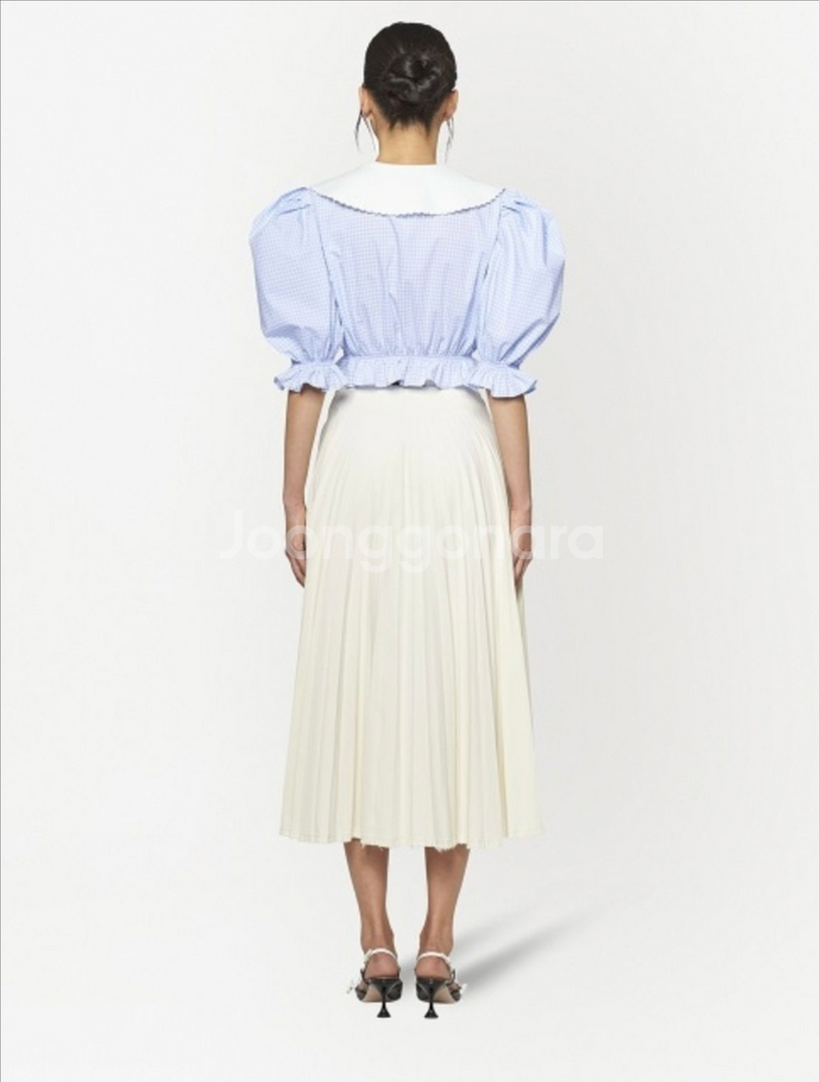 미우미우 깅엄 체크 블라우스 스카이 블루--2