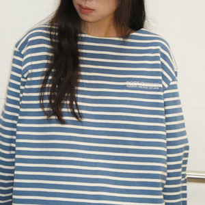 론론 스트라이프 레이스패치 엘보우 패치 롱 슬리브 -
