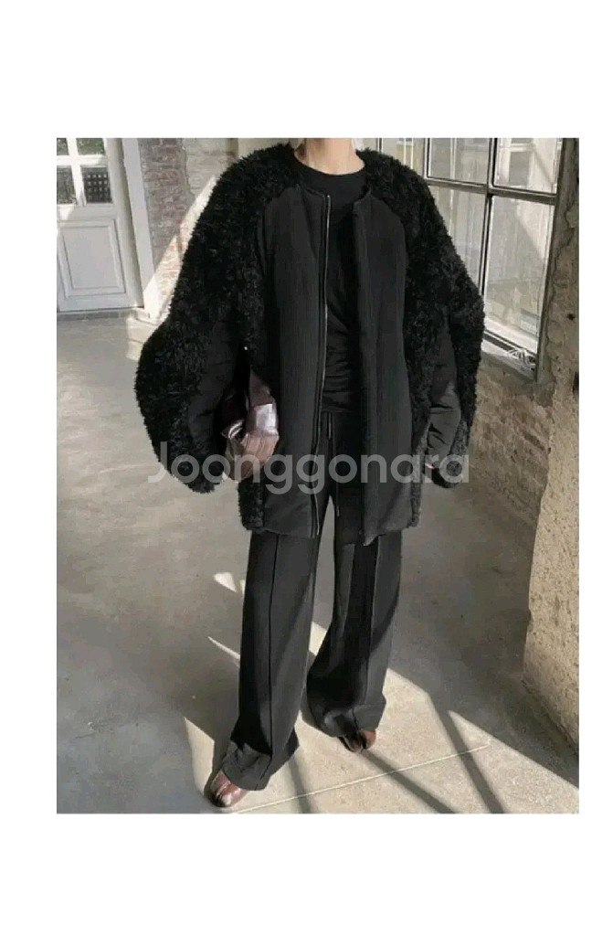 디에 부클 콤비 머플러 세트 패딩--1