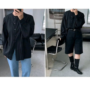 플리츠 노카라 블라우스 - 블랙,프리