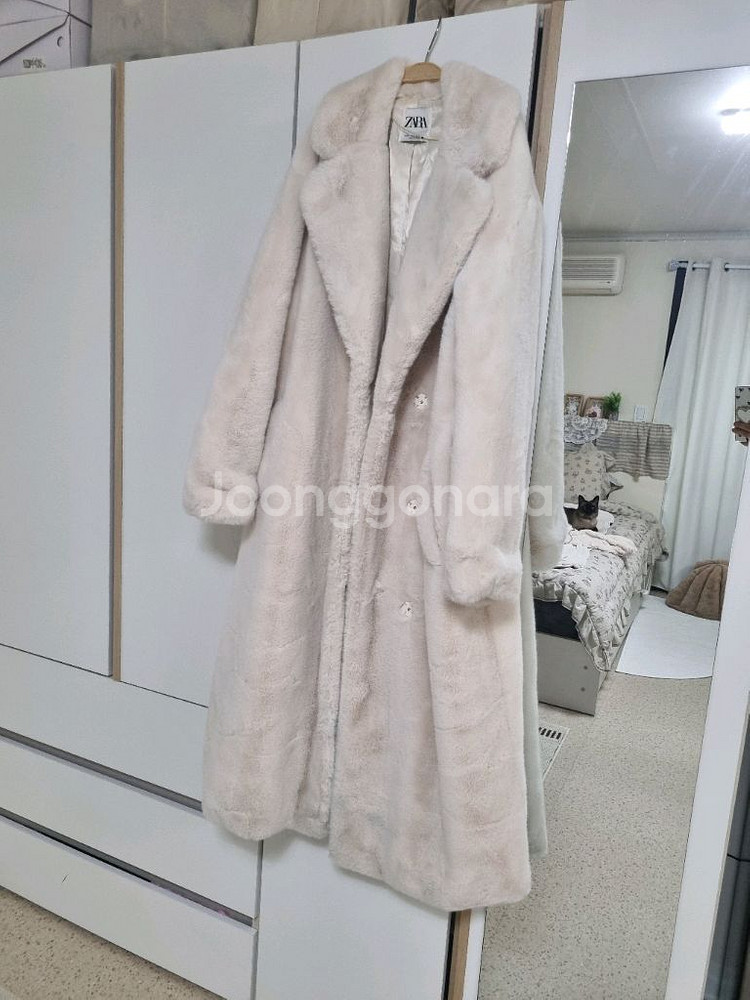 자라 퍼 롱코트 아이보리--6