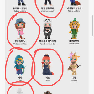 팝마트 몰리 주토피아 닉 주디 러스 게리 벨웨더 피규어