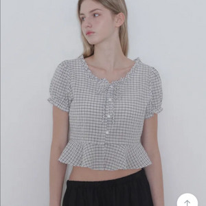 라무어 로렌 프릴 블라우스 체크 이미지