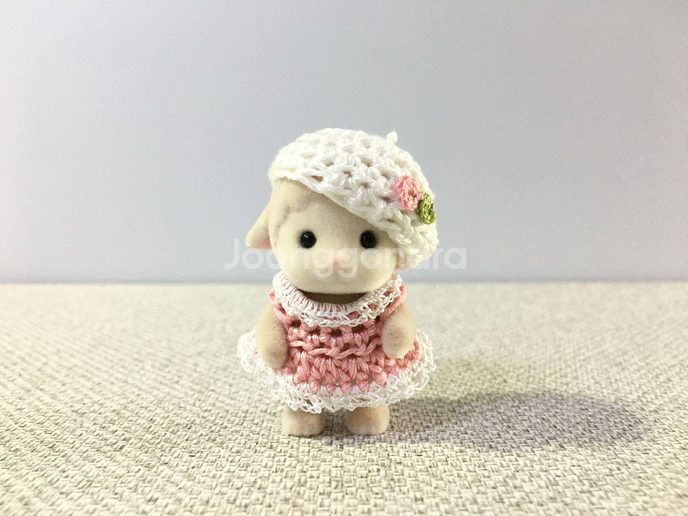 [실바니안 뜨개옷] 핑크 꽃 베레모 원피스 세트--0