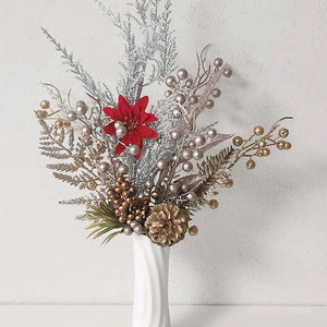 새상품)크리스마스 골드실버 조화 화이트 화병