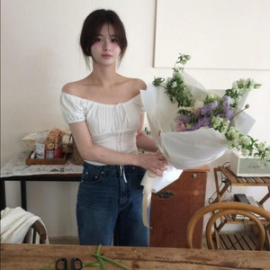 택포) 샵모도Modo 로즈 밴딩 티셔츠 화이트