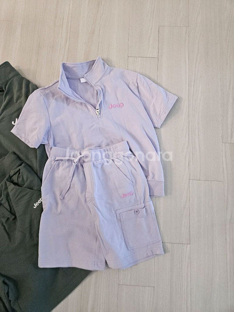 지프 M-logo 반팔 집업 & 반바지 셋업--2