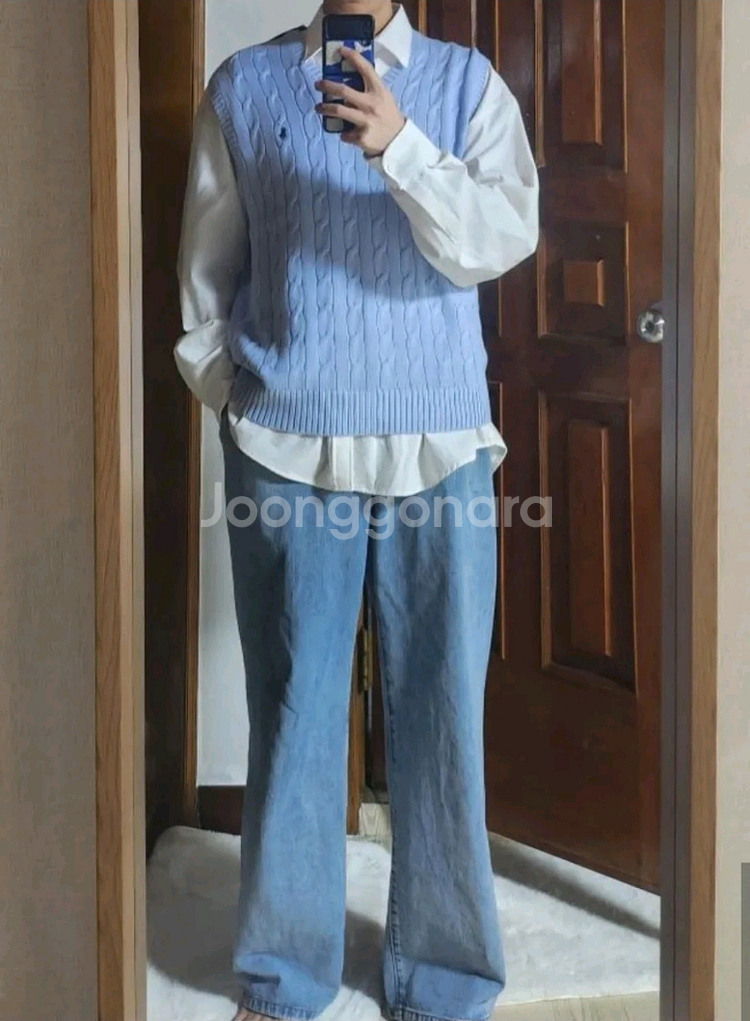 폴로 랄프로렌 케이블 니트 베스트 하늘색--1