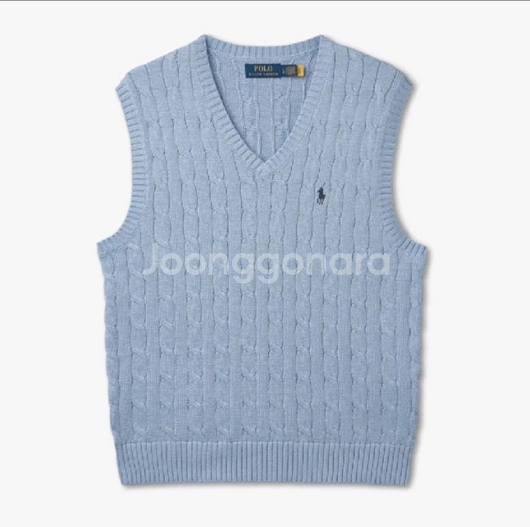 폴로 랄프로렌 케이블 니트 베스트 하늘색--3