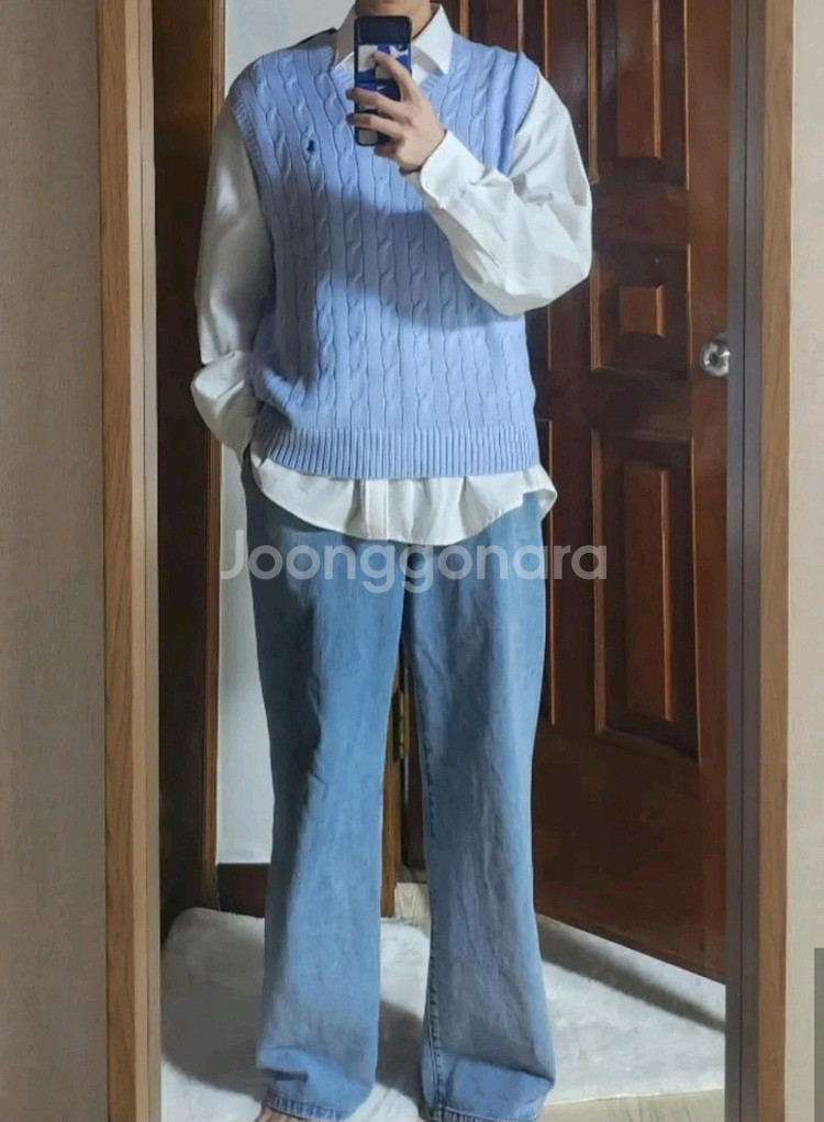 폴로 랄프로렌 케이블 니트 베스트 하늘색--4