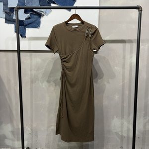 (95) QIAOLA 여성 드레이프 반팔 원피스