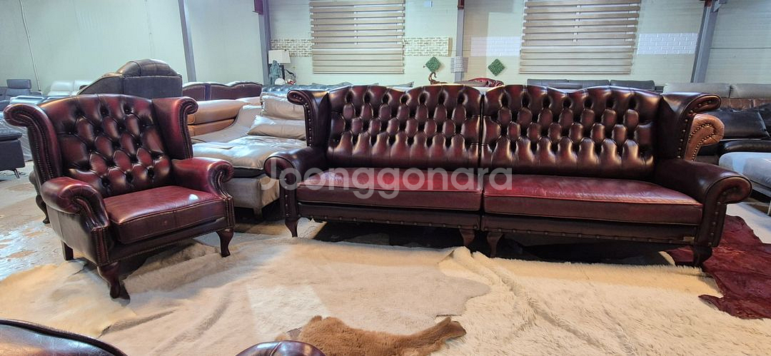 체스터필드 이태리 전체 천연가죽 4인+1인 소파--1