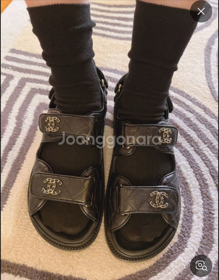 샤넬 벨크로 샌들 블랙39--3