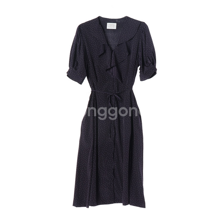 [M]보카바카 네이비 도트 패턴 러플 반팔 롱 원피스--0