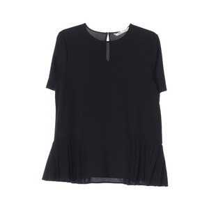 [S]자라 블랙 플리츠 밑단 반팔 쉬폰 블라우스