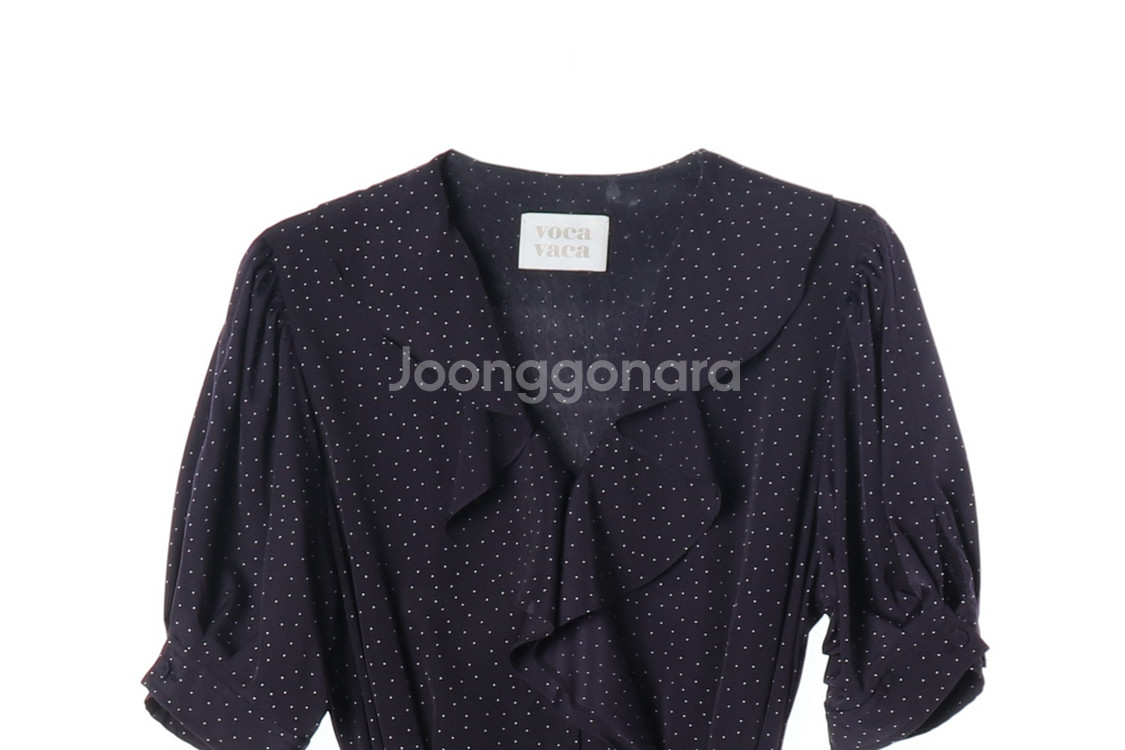 [M]보카바카 네이비 도트 패턴 러플 반팔 롱 원피스--1