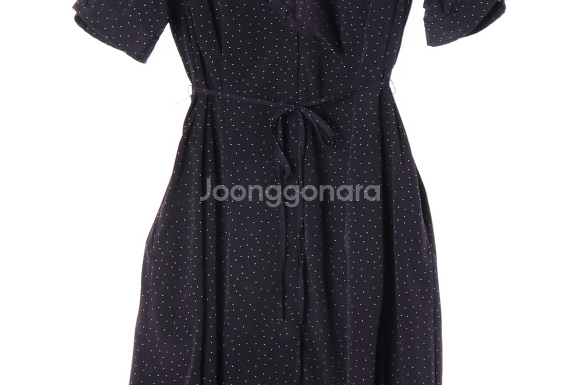 [M]보카바카 네이비 도트 패턴 러플 반팔 롱 원피스--2