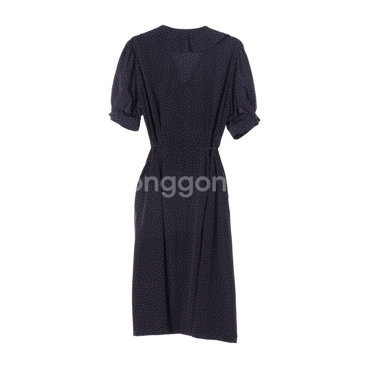 [M]보카바카 네이비 도트 패턴 러플 반팔 롱 원피스--4