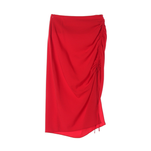 [M]자라 레드 셔링 스트링 쉬폰 롱 스커트 치마