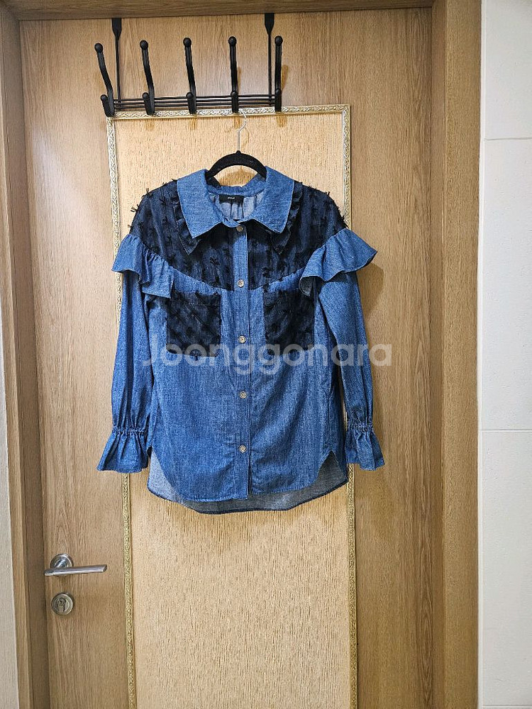 한섬 오즈세컨 레이스 데님 셔츠 블라우스--1