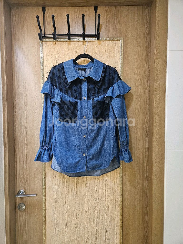 한섬 오즈세컨 레이스 데님 셔츠 블라우스--0