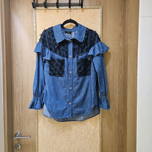 한섬 오즈세컨 레이스 데님 셔츠 블라우스