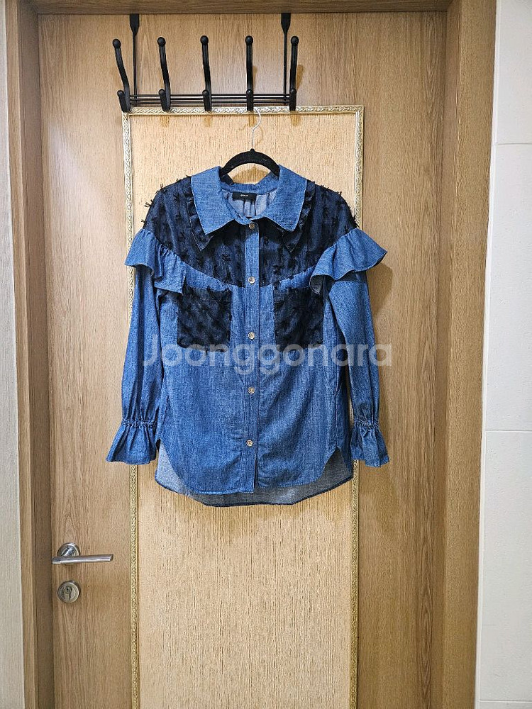 한섬 오즈세컨 레이스 데님 셔츠 블라우스--2