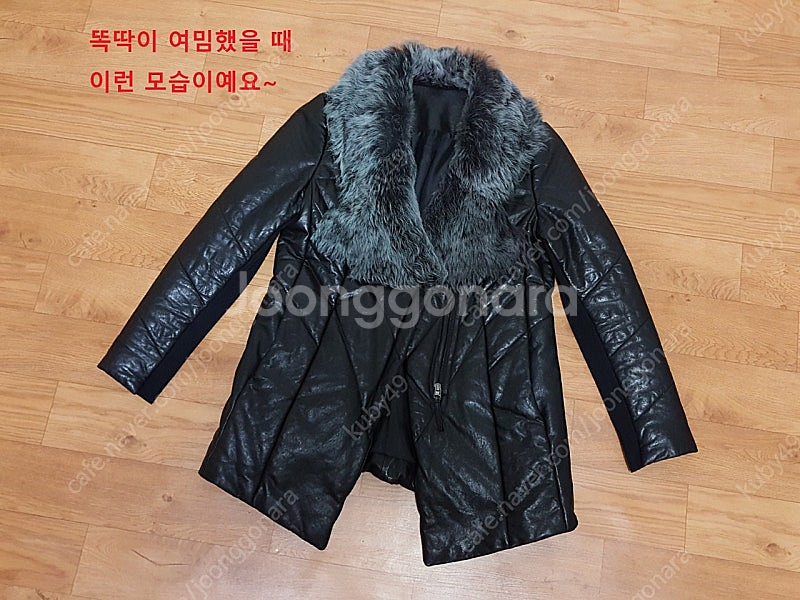 여우털 카라 램스킨 하프 여성 패딩 66-77 상태좋음--4