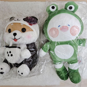 새제품 2개 말랑모찌 시바팬더 개구리 코스튬 피치 인형