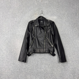 자라 여성 블랙 레더 라이더 자켓 S