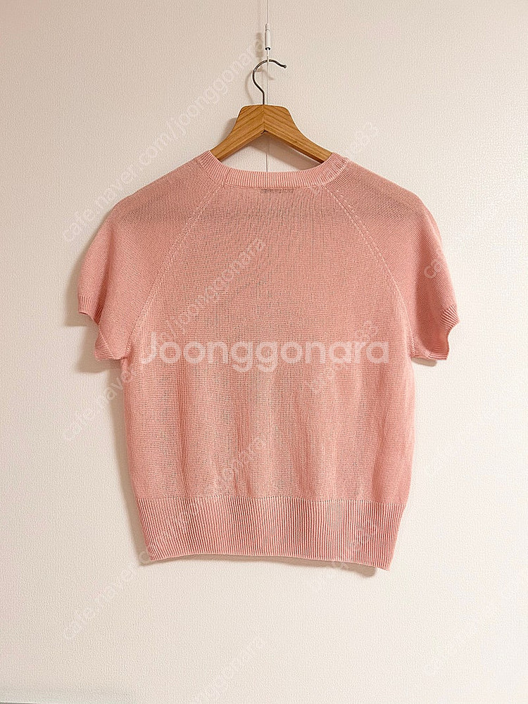 데일리룩 썸머홀가 반팔니트 핑크 free사이즈--2