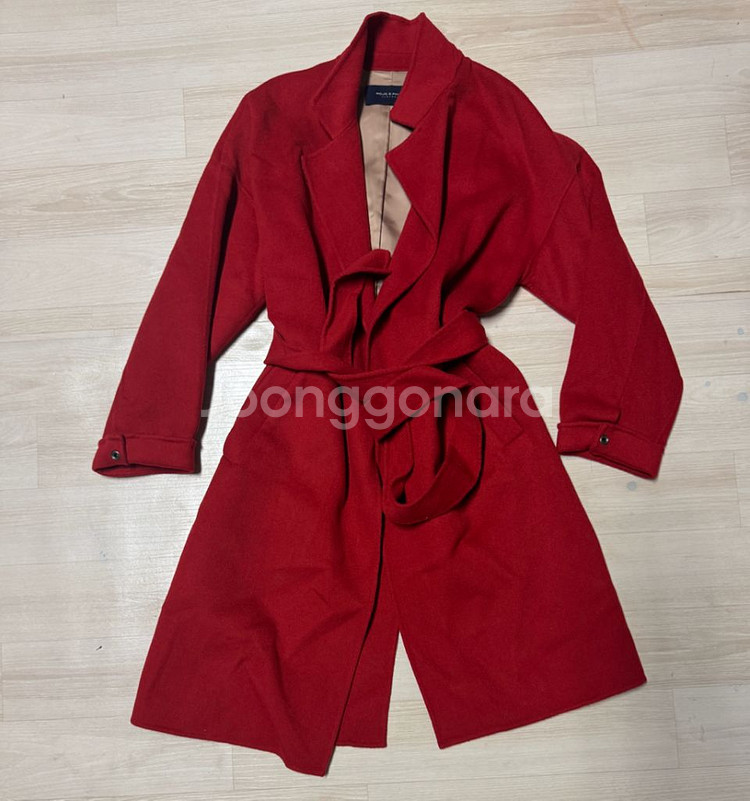 여성 모조에스핀 이쁜 레드 벨티드 코트--0