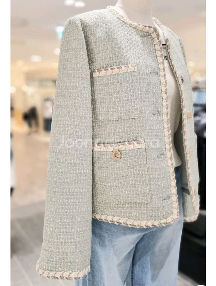 [새상품]보브(VOV) 배색 트리밍 버튼업 트위드 자켓--3