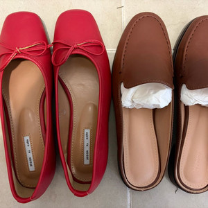 레드 빨강 플랫슈즈. 브라운 뮬(사뿐) 일괄